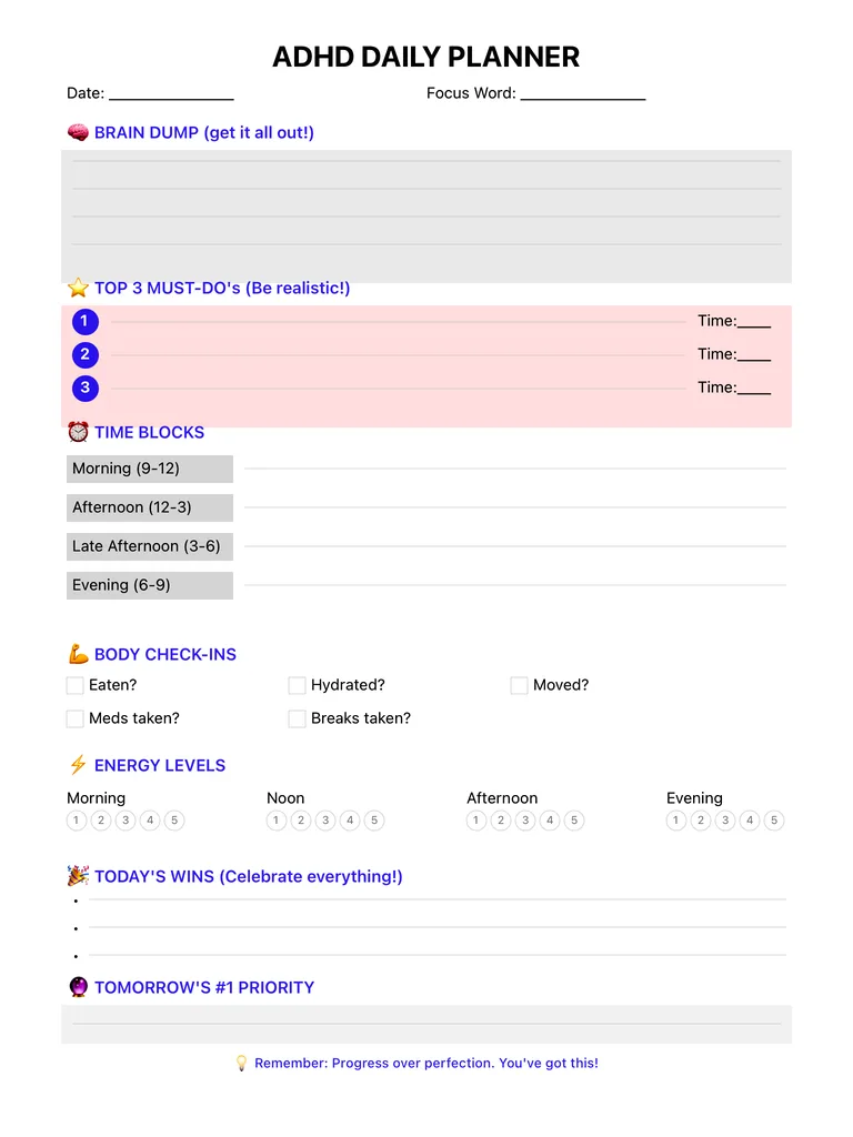 ADHD Planner template preview