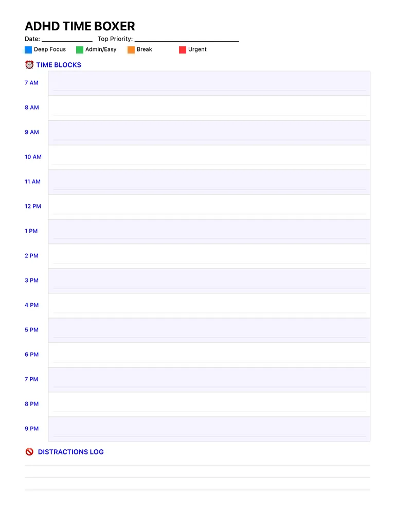 Time Block Planner template preview