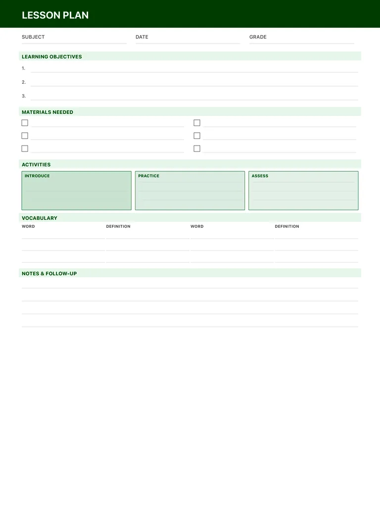 Lesson Plan Template template preview