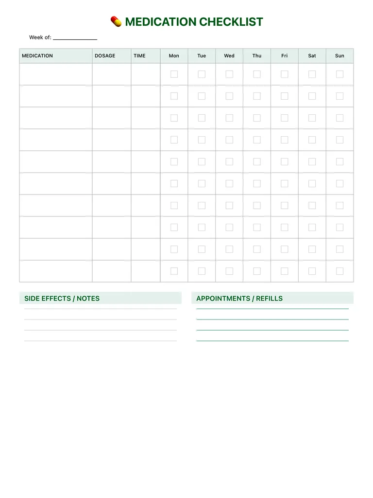 Medication Log template preview