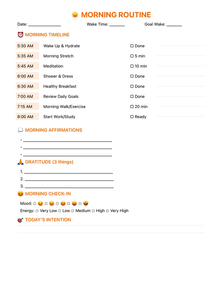 Morning Routine Checklist template preview