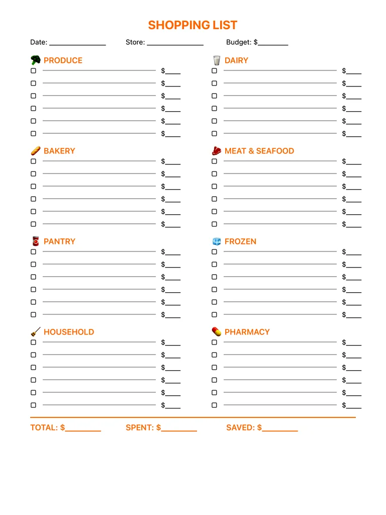 Grocery List Template template preview