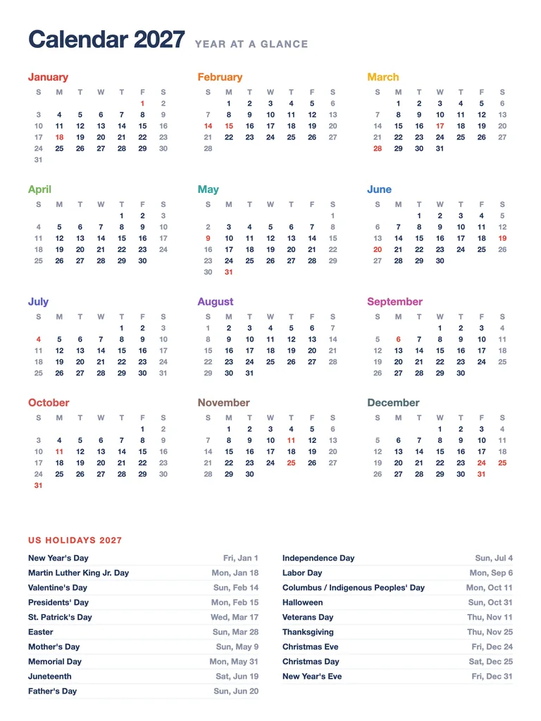 2027 Calendar template preview