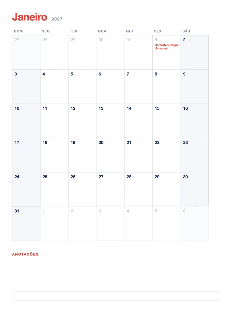 Calendário 2027 — jan