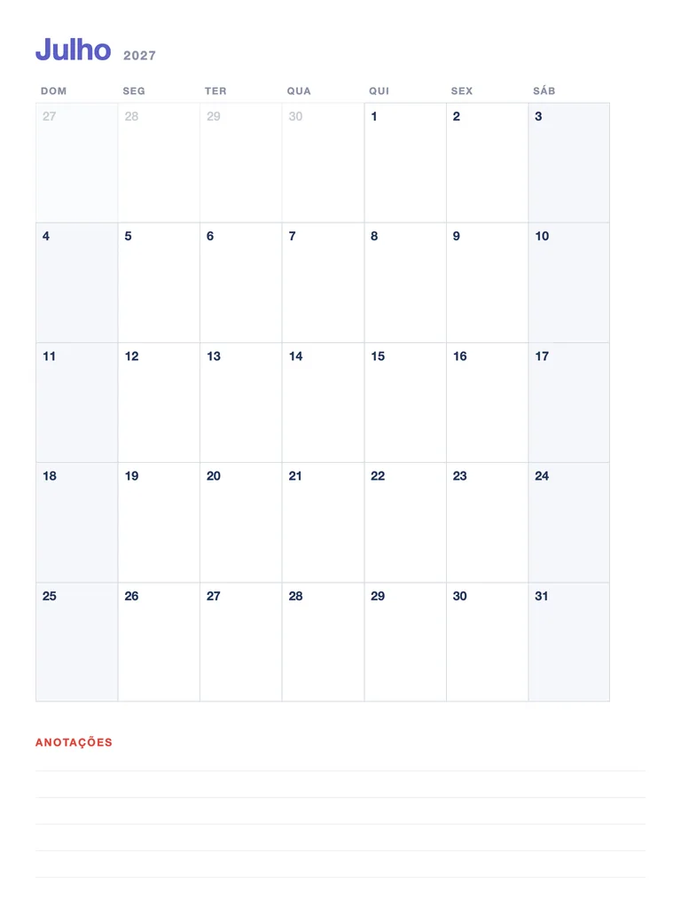 Calendário 2027 — jul