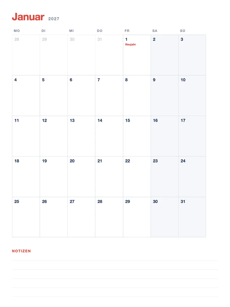 Kalender 2027 — jan