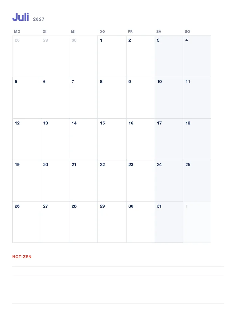 Kalender 2027 — jul