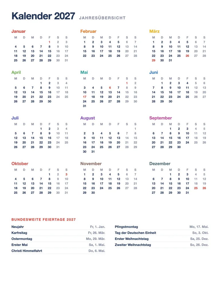 Kalender 2027 — year