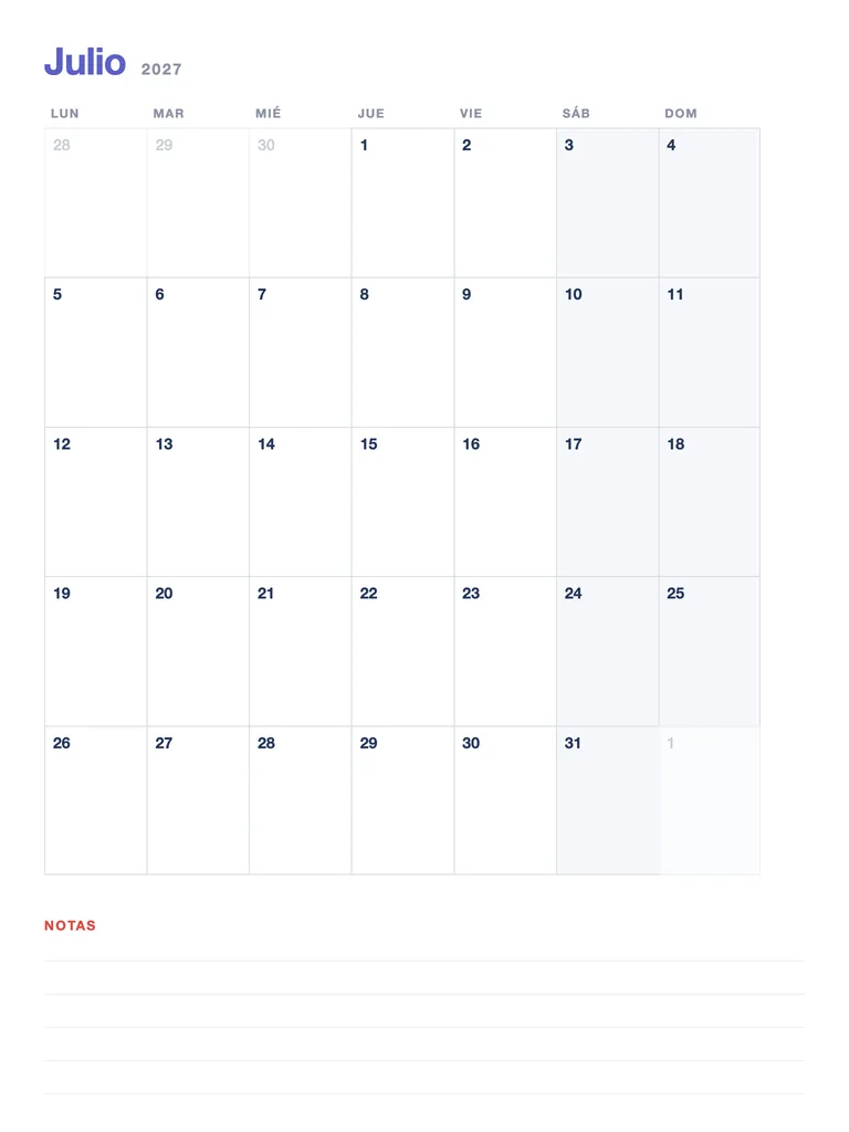Calendario 2027 — jul