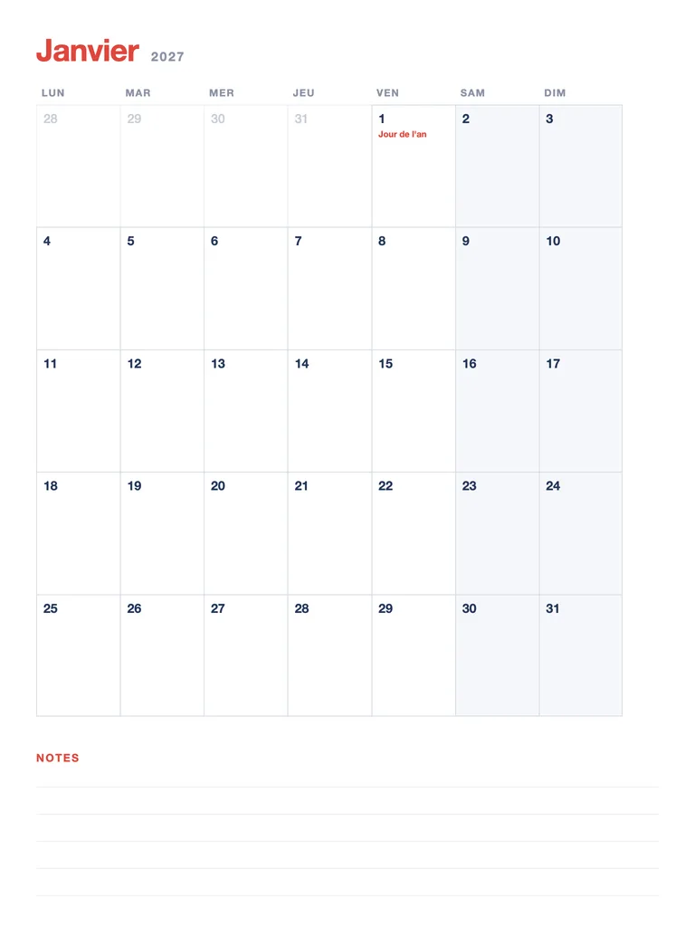 Calendrier 2027 — jan