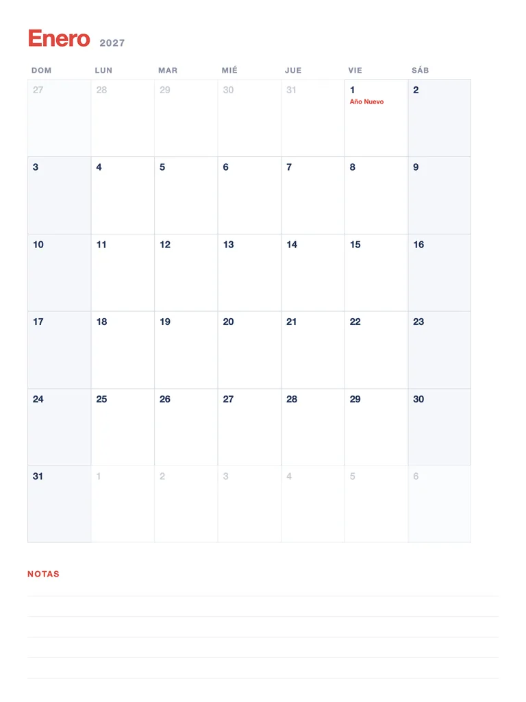 Calendario 2027 México — jan