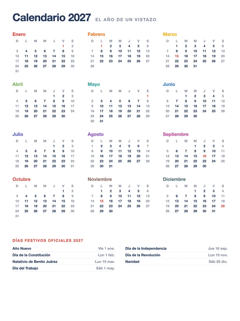 Calendario 2027 México — year