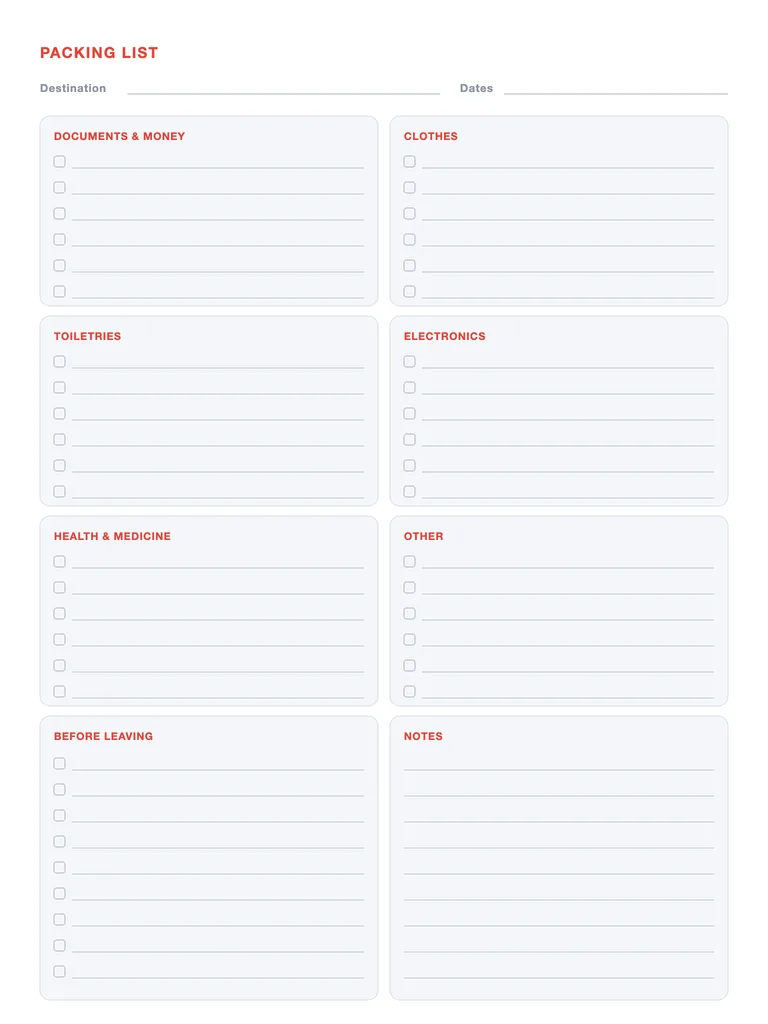 Packing List Template template preview