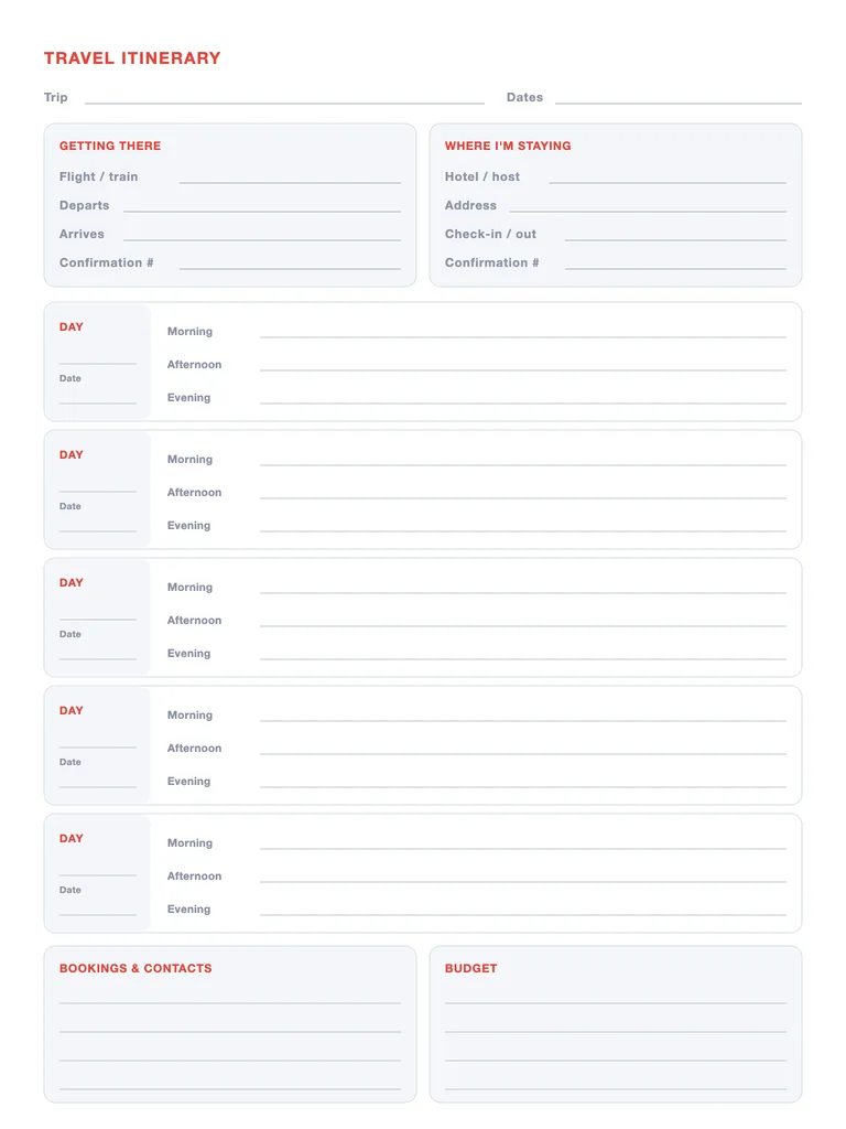 Travel Itinerary Template template preview