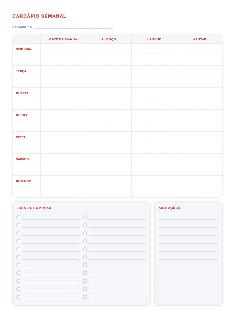 Cardápio semanal