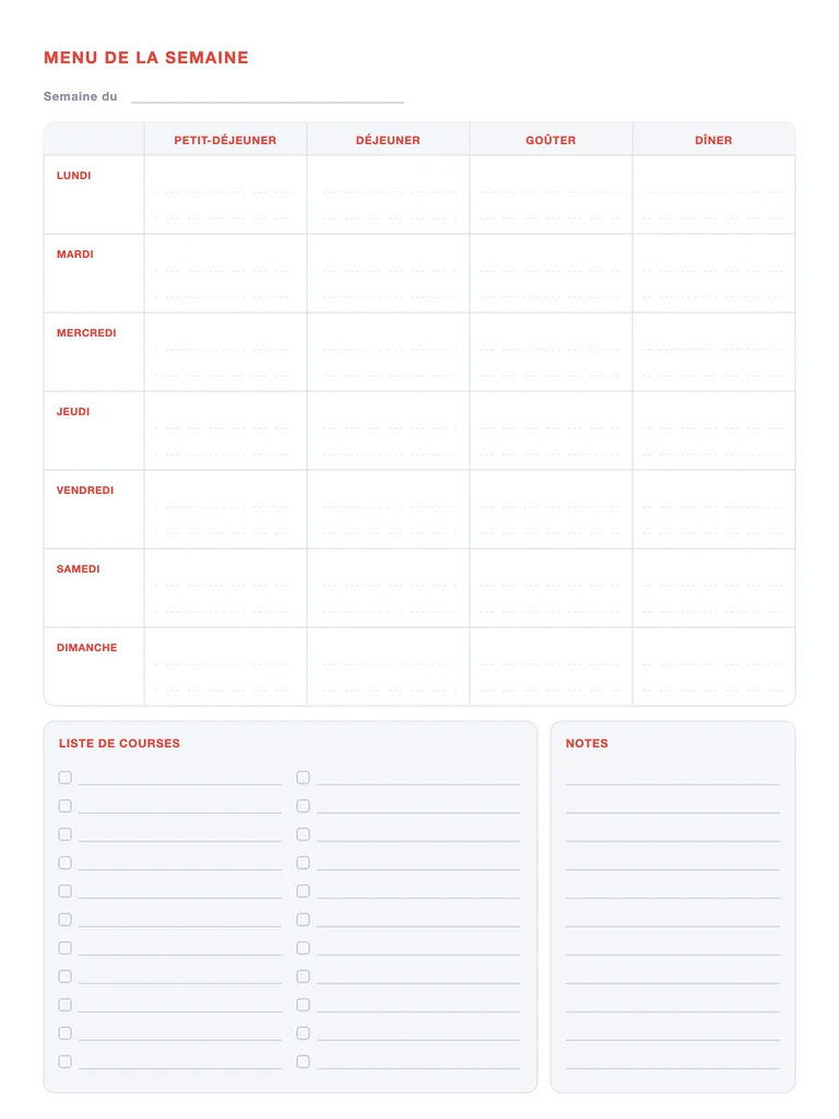 Menu de la semaine