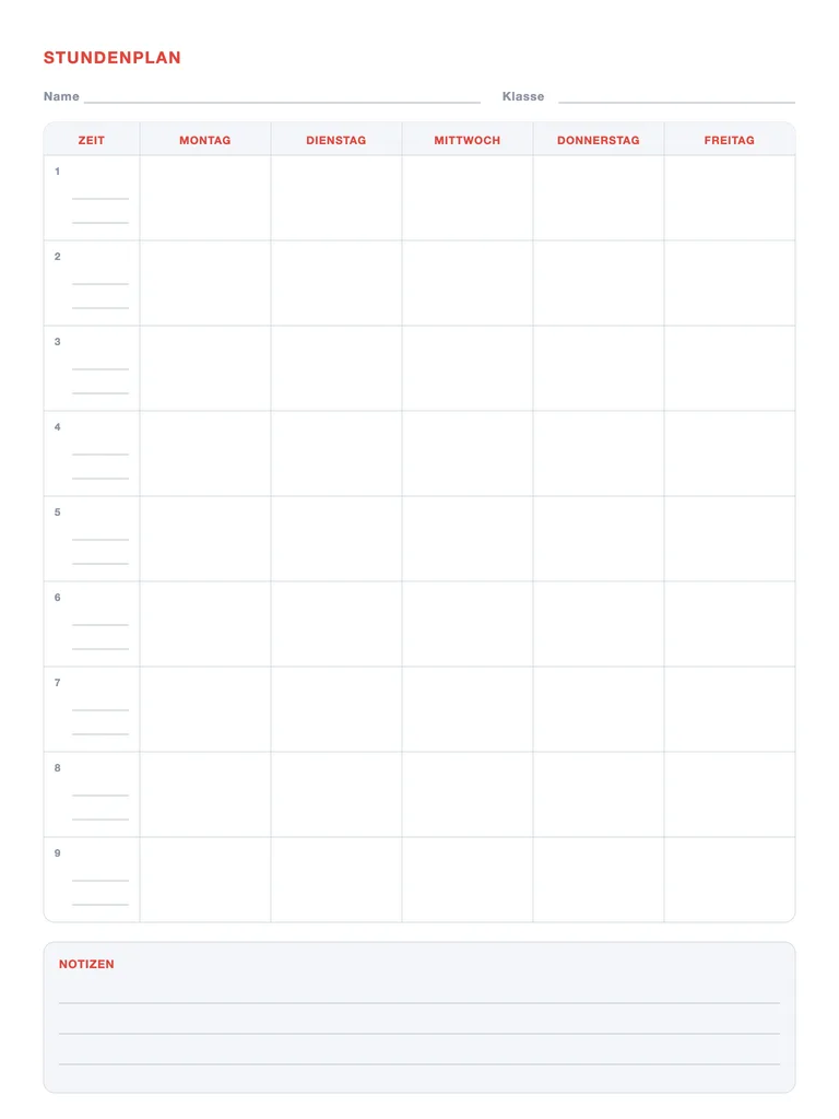 Stundenplan Vorlage