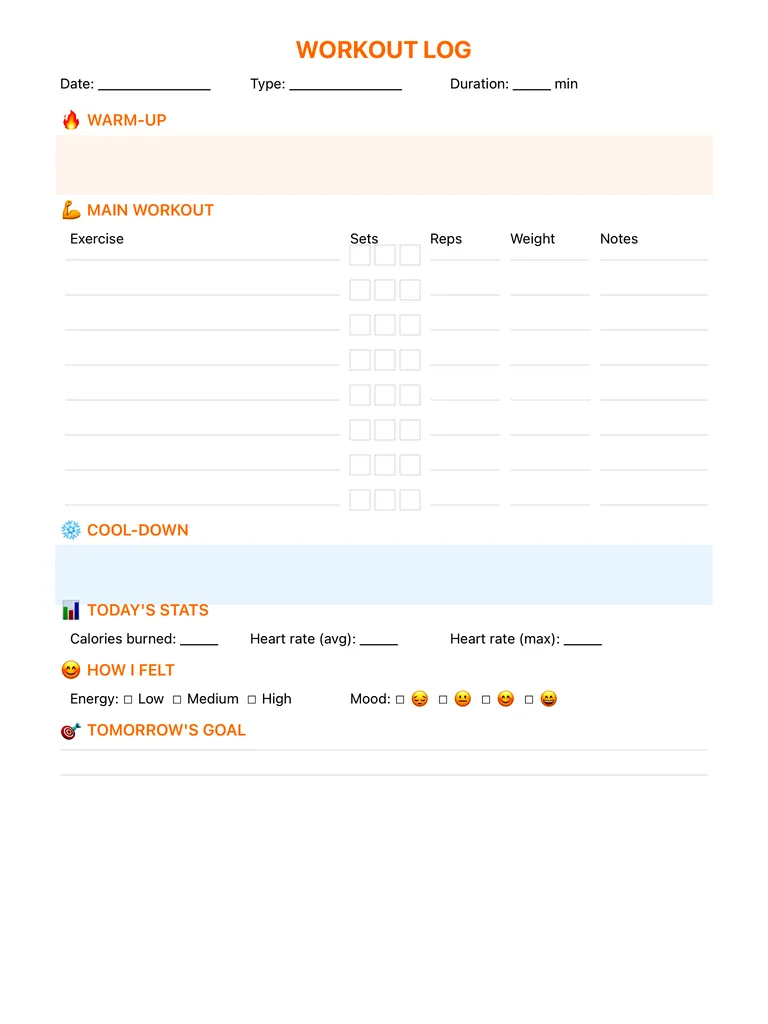 Workout Log template preview