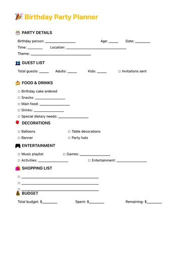 Birthday Party Checklist preview