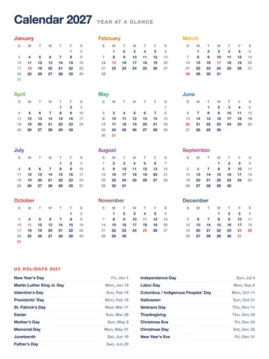 2027 Calendar preview