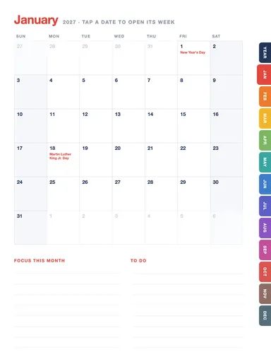 2027 Digital Planner — Month page