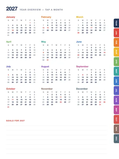 2027 Digital Planner — Year page