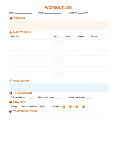 Workout Log preview